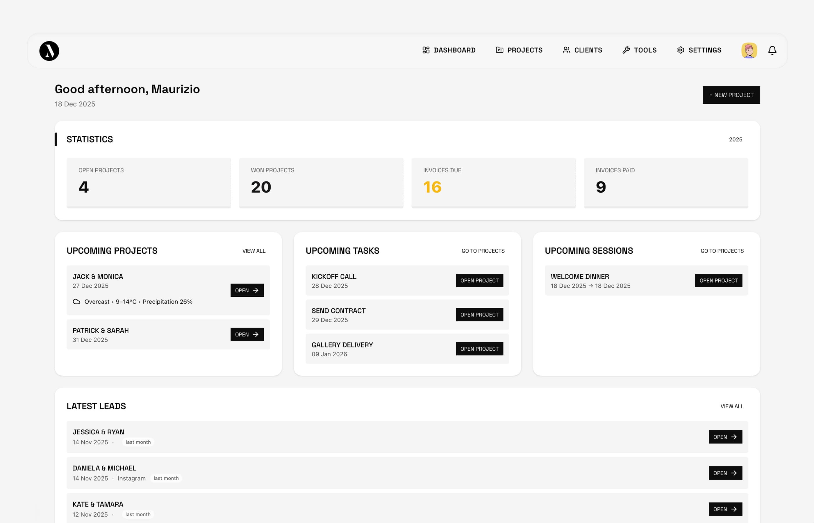 Mosaiico Dashboard - Your unified workspace for photography business